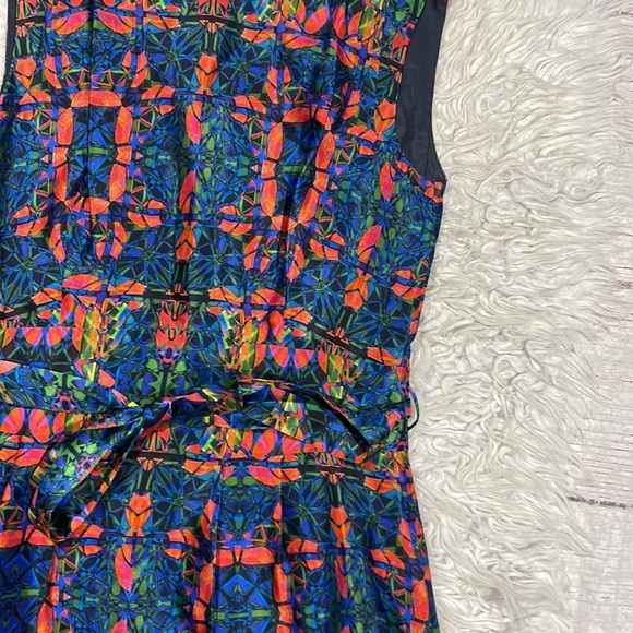Hugo Hugo Boss Silk Multi Colored Stained Glass Geometric Tie Waist Dress - Picture 10 of 12